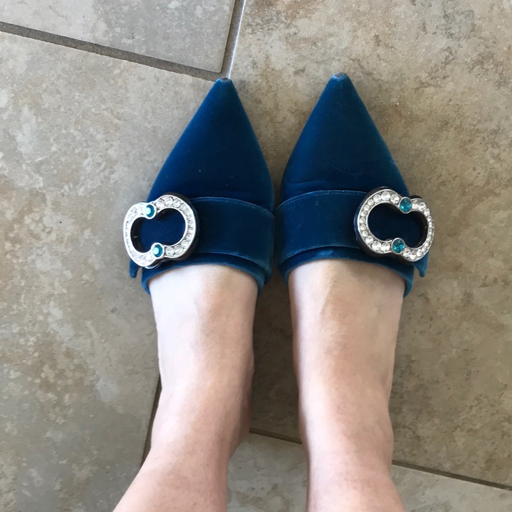 Prada blue velvet slides 💯 authentic worn with ♥️